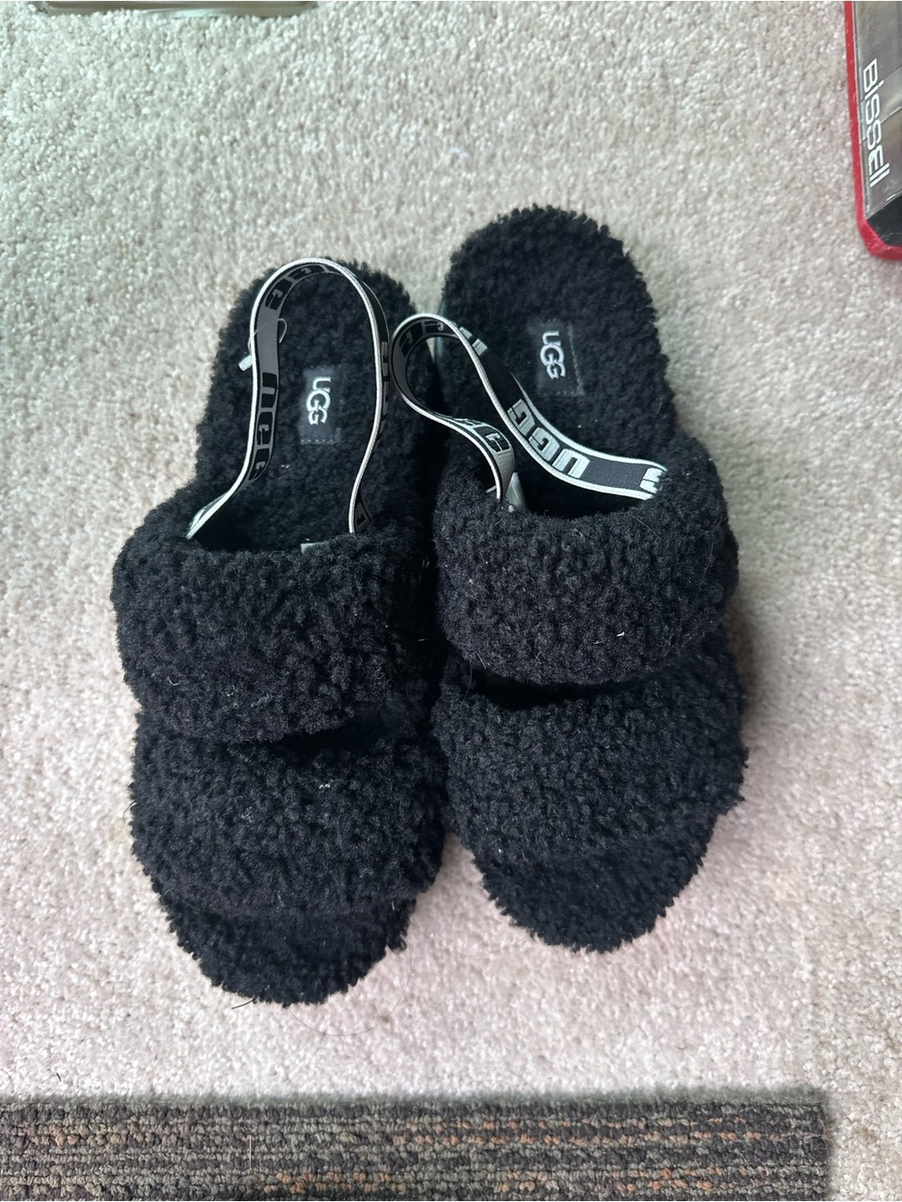 UGG Women's Black Fuzz Slide Sandals size 10